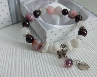 Stylish Women Butterfly Bracelet Natural stone Bracelet Granat Rose Quartz  Dragon Agate White quartz chips bead Love Stone jewelry woman