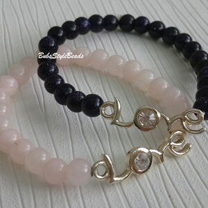 Charm Natural stone Bracelet LOVE Pink Jade 6mm & Blue Sunstone 6mm Woman Wrist Bracelet Valentine&#39;s Day Gift Birthday Gift Engagement Gift