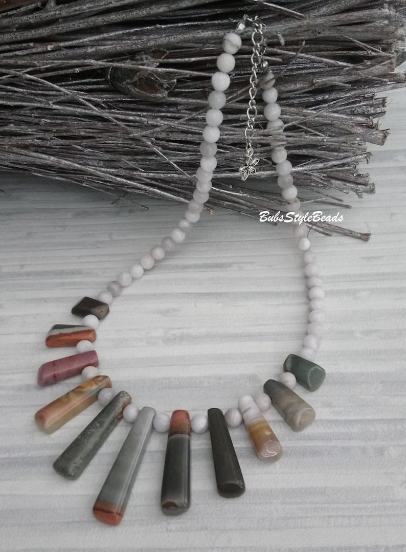 Woman necklace Gemstone necklace for her Agate stone necklace Jasper Picasso Christmass gift woman Natural stone necklace Jewerly for woman