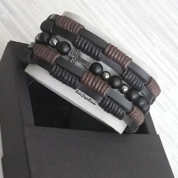 Multi-layer Leather bracelet Natural stone bracelet Braided bracelet Unisex leather bracelet Men jewelry set Zircon bracelet Daddy bracelet