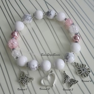 Lovely natural stone bracelet for women White quartz 10mm bracelet Howlite 10mm Pink Hematite 8mm Gift for her Natural stone Jewelry