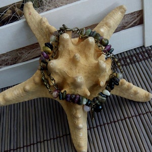 Tourmaline Chips Beads Natural stone Bracelet Layered Wrist Bracelet Love Healing bracelet Colorful Tourmaline Bronze Bracelet for woman