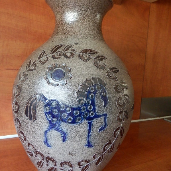 Stoneware vase 38cm/15" from studio Arnold Brockhoff in Stadtlohn, Germany, like Westerwald Salzglazur salt glaze Steingut Steinzeug