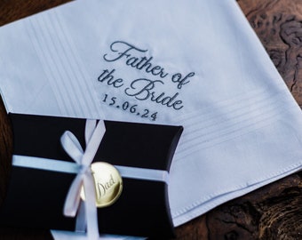 Father of the bride handkerchief, Bridal party embroidered hanky, Wedding favours