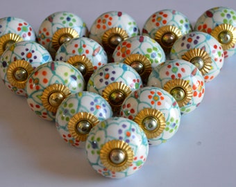 White Cabinet Pulls & Knobs Ceramic knobs Drawer Decorative Handmade Hand painted Kitchen Drawer Pull Knob