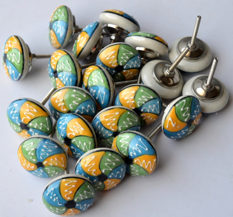 Multicolored Round Shape Knob Ceramic Knob Drawer Pulls /& Knobs Hand Painted Drawer Knobs Unique Design