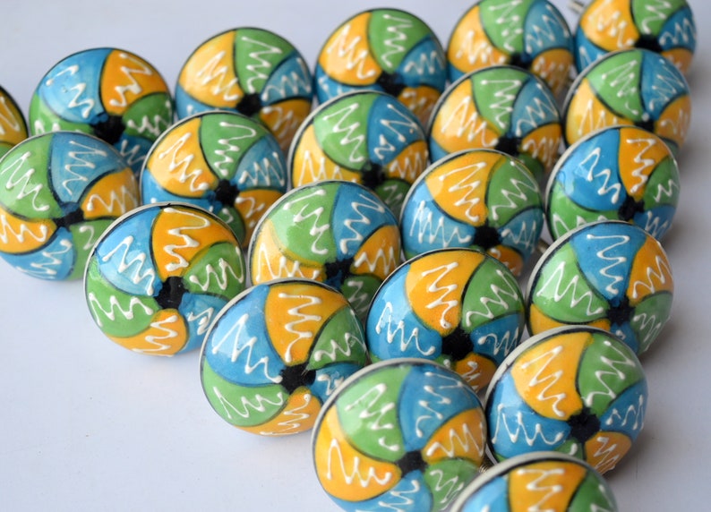 Multicolored Round Shape Knob Ceramic Knob Drawer Pulls /& Knobs Hand Painted Drawer Knobs Unique Design