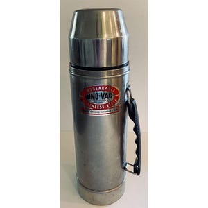 Vintage UNO-VAC Thermos Stainless Steel Unbreakable Hot Cold 13&quot; Tall Stage Film Television Prop Meriden CT