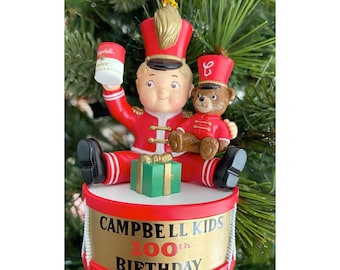 Campbell’s Soup Kids 100th Birthday Christmas Ornament 1904-2004 Soldier Boy with Teddy Bear Vintage Ornament
