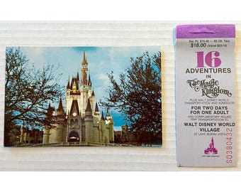 Vintage 1970s Disney World Cinderella's Castle Unused Postcard and Ticket Book Cover No Tickets Walt Disney Productions