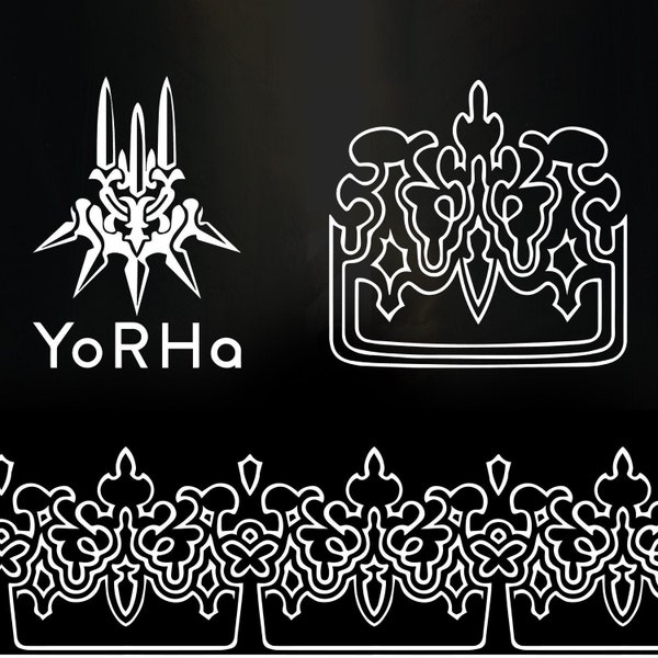 YoRHA pack with logo and 2B & 9S Seamless Pattern for fabric, gift paper, cosplay projects, thematic items, SVG, EPS, PNG, digital projects