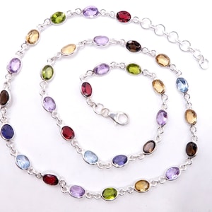 925 Sterling Silver Birthstone Necklace,Natural Multi Cut Stone Necklace,Faceted Handmade Wedding Jewelry Necklace,Woman&#39;s For Gift M-3814