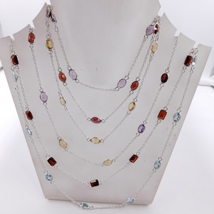 Natural Multi Faceted Stone Necklace 925 Sterling Silver Wedding Necklace Faceted Multi Stone Silver Necklace Handmade Jewelry Size 30&quot; M726