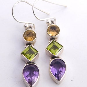 4.70 Gm 1 Pair Multi Cut Gemstone Earring,925 Sterling Silver Wedding Earring,Faceted Multi Cut Gemstone Handmade Earring Size 1.5 Inch K778