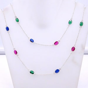 925 Sterling Silver Nano Multi Cut Stone Necklace,Gold Plated Nano Blue Sapphire,Emerald,Imitation Ruby Wedding Jewelry Bezel Necklace M3789