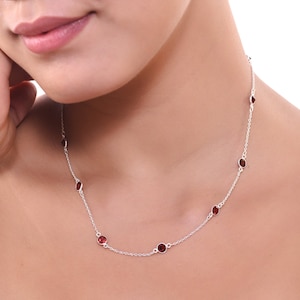 925 Sterling Silver Wedding Necklace,Natural Multi Faceted Stone Necklace,Multi Stone Necklace Handmade Jewelry Size 19.25&quot; M1346
