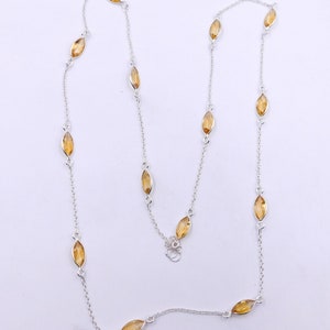 925 Sterling Silver Wedding Necklace,7.5Gm Natural Citrine Necklace,Marquise Faceted Citrine Handmade Gemstone Bezel Necklace J-405