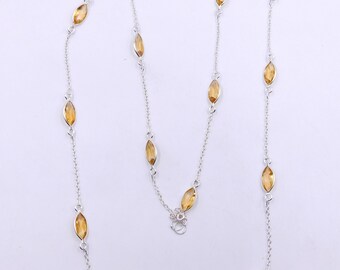 925 Sterling Silver Wedding Necklace,7.5Gm Natural Citrine Necklace,Marquise Faceted Citrine Handmade Gemstone Bezel Necklace J-405