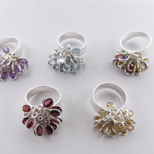 5 Pieces Natural Multi Cut Stone Bezel Ring, 925 Sterling Silver Jewelry Ring, Garnet,Citrine,Topaz Women&#39;s Ring, Handmade Ring M-730