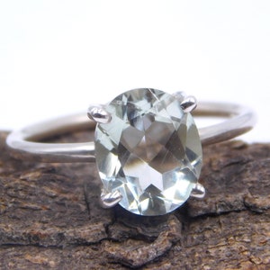 Natural Faceted Prasiolite Oval Cut Stone Ring ,925 Solid Sterling Silver Prasiolite Ring, Oval Cut Prasiolite Loose Gemstone Ring M-3619
