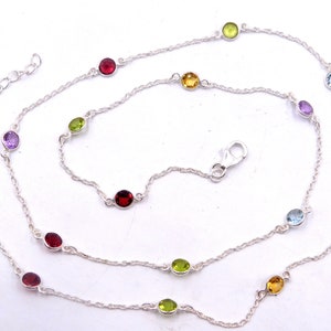 925 Sterling Silver Wedding Bezel Necklace,7.50 Gm Natural Multi Cut Stone Necklace,Faceted Multi Stone Handmade Necklace S 25.5&quot; inch M-161