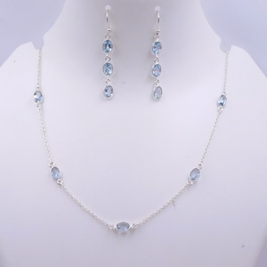 Natural Blue Topaz Oval Cut Gemstone Bezel Necklace,925 Sterling Silver Wedding Necklace, Blue Topaz Handmade Necklace Size-20.75&quot; M-3983