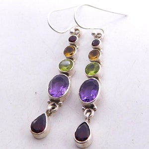 925 Sterling Silver Wedding Earring, Multi Cut Earring, 6.10 Gm Handmade Multi Faceted Gemstone Silver Earring Size 2 Inch M-1528