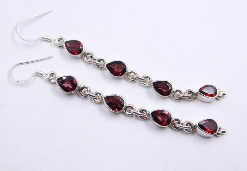 8.50 Gm Natural Red Garnet Earring 925 Sterling Silver Wedding Earring Faceted Garnet Silver Jewelry AAA+++Garnet Earring Size 3 Inch J-106
