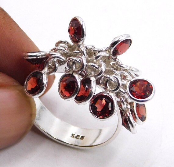 925スターリングシルバーレッドガーネットラウンドバンドリングサイズ7.00誕生石1月ファインジュエリーギフト用女性 天然レッドガーネットラウンドカットルースジェムストーンリング、925