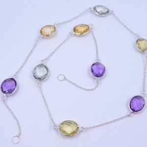 11.50 Gm Natural Multi Cut Necklace,925 Sterling Silver Wedding Necklace,Faceted Multi Stone Necklace Handmade Jewelry Size 19.50 Inch J-135