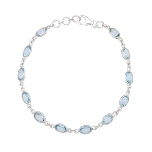 6.40 Gm Natural Blue Topaz Oval Bezel Bracelet,925 Sterling Silver Wedding Bracelet,Faceted Blue Topaz Bracelet Size 7.5&quot; To 8.5&quot; inch J-148