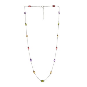 8.50 Gm Natural Multi Cut Octagon Bezel Necklace, 925 Sterling Silver Wedding Necklace, Faceted Multi Stone Handmade Jewelry Necklace M-2209