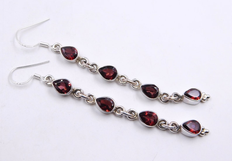 8.50 Gm Natural Red Garnet Earring 925 Sterling Silver Wedding Earring Faceted Garnet Silver Jewelry AAA+++Garnet Earring Size 3 Inch J-106