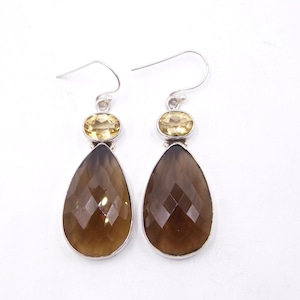 925 Sterling Silver Wedding Earring, Natural Multi Cut Earring,13.5 Gm Handmade Multi Faceted Gemstone Silver Earring Size 1.80&quot; Inch M-5201