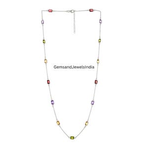Collana con castone ottagonale multi taglio naturale da 8,50 g, collana da sposa in argento sterling 925, collana di gioielli fatti a mano con pietre sfaccettate multiple M-2209