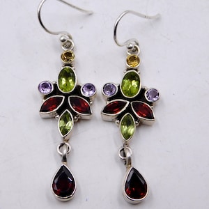 6 Gm Natural Multi Stone Earring, 925 Sterling Silver Wedding Earring, Faceted Stone Silver Jewelry, Multi Cut Earring Gemstone S-2&quot; T-537
