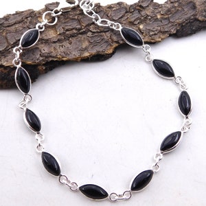 Natural Black Onyx Bracelet,925 Sterling silver bracelet, 6 Gm Black Onyx Bezel Beautiful Bracelet Wedding Gift ! Size 8.2 Inch M-1762