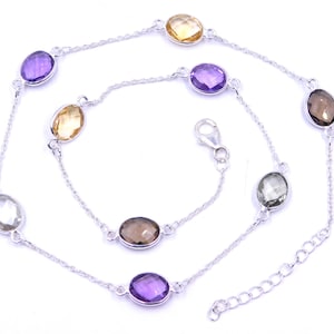 Natural Multi Cut Stone Necklace,925 Sterling Silver Birthstone Necklace, Faceted Handmade Wedding Jewelry Necklace,Woman&#39;s For Gift M-3306