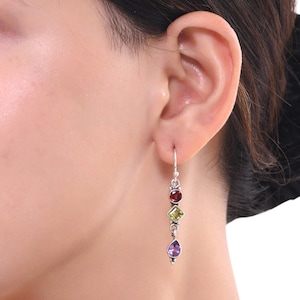 Natural Multi Cut Earring,Faceted Multi Cut Gemstone Earring, 925 Sterling Silver Wedding Earring,Handmade Earring Size 2.&quot; inch  M-380