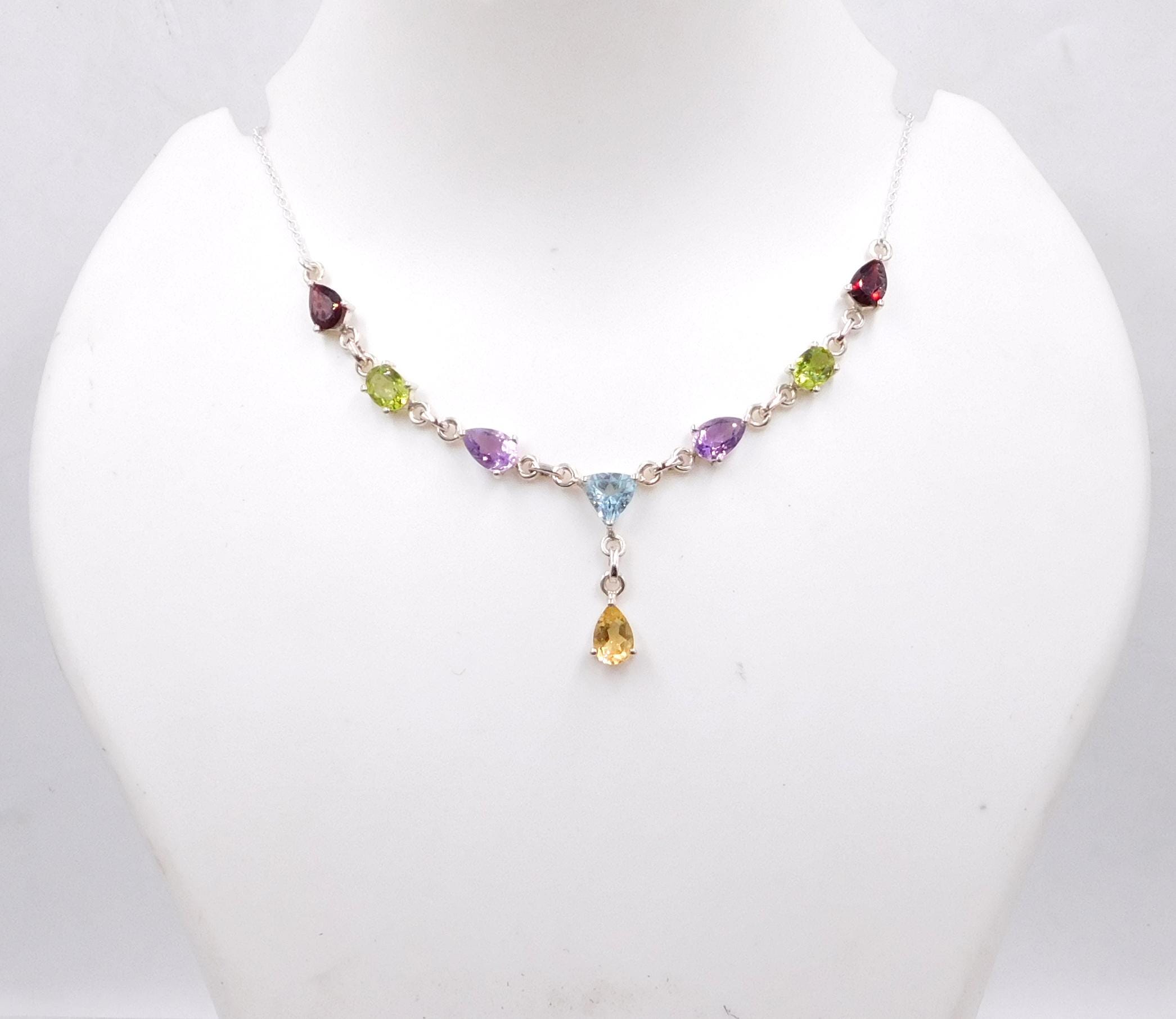 Natural Multi Cut Gemstone Bracelet, 925 Sterling Silver Wedding Bracelet, Faceted Handmade Multi Cut Stone Bracelet Size 18.2" inch M-4654