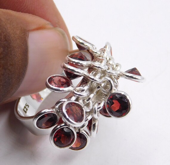 925スターリングシルバーレッドガーネットラウンドバンドリングサイズ7.00誕生石1月ファインジュエリーギフト用女性 天然レッドガーネットラウンドカットルースジェムストーンリング、925