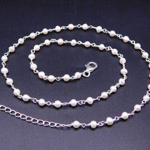 925 Sterling Silver Necklace,6.50 Gm Freshwater Pearl Round Beads Necklace,Natural Silver Chain Pearl Choker Beads Necklace Size 19.5&quot;M-4874