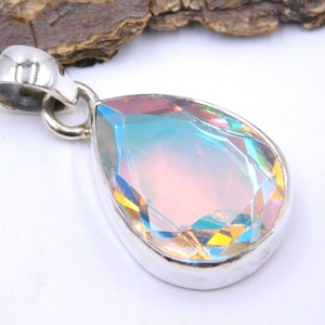 Pingente de quartzo Angel Aura - Pingente de prata feito à mão - Prata esterlina 925 - Pingente de quartzo Angel Aura em forma de lágrima, pingente de aniversário M 2926