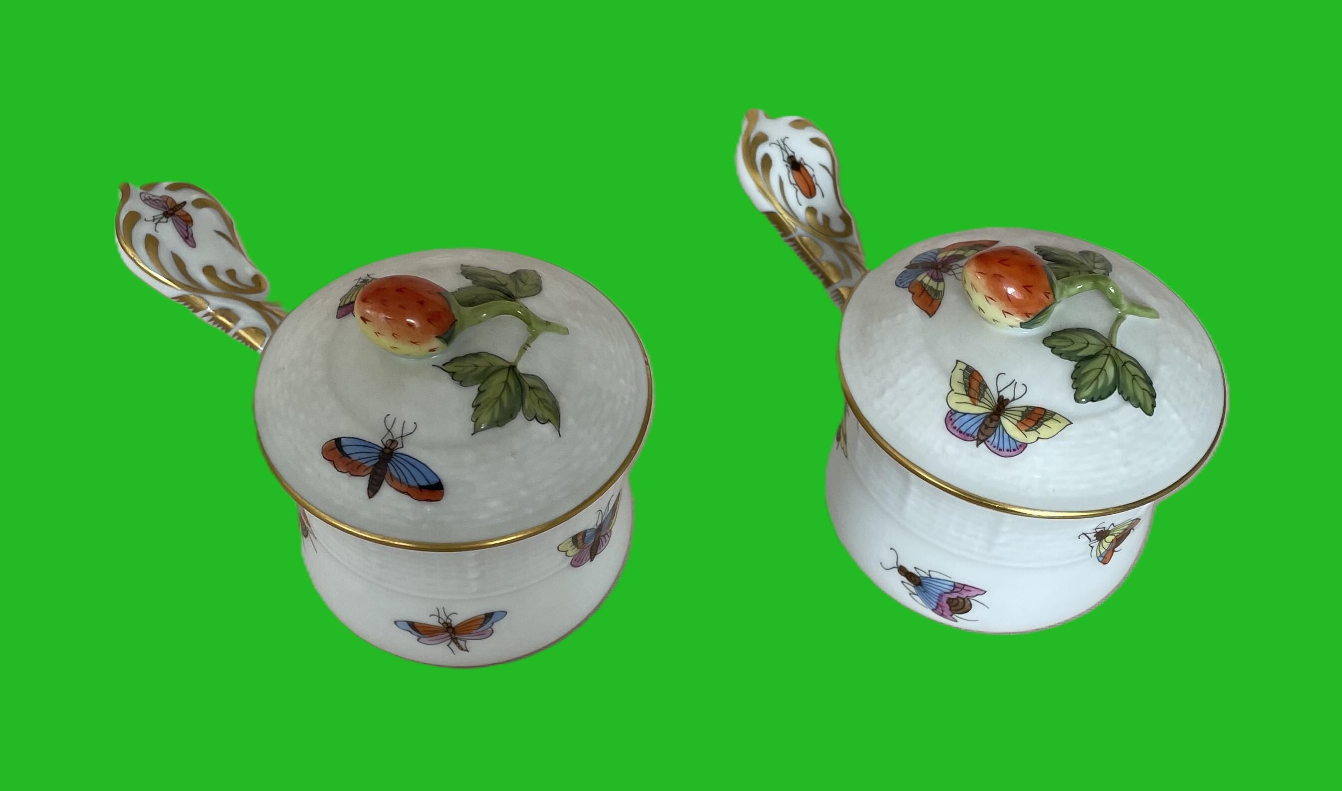 Herend Porcelain 2 X Lidded Cup Rothschild Model 749/ro With Gold