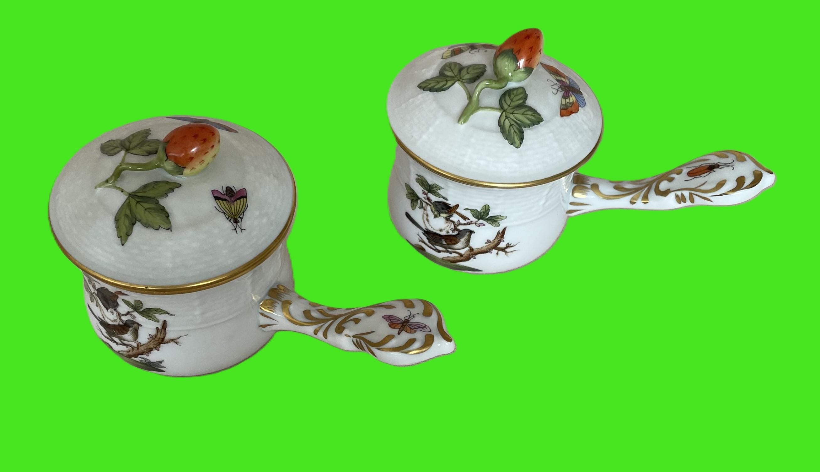 Herend Porcelain 2 X Lidded Cup Rothschild Model 749/ro With Gold