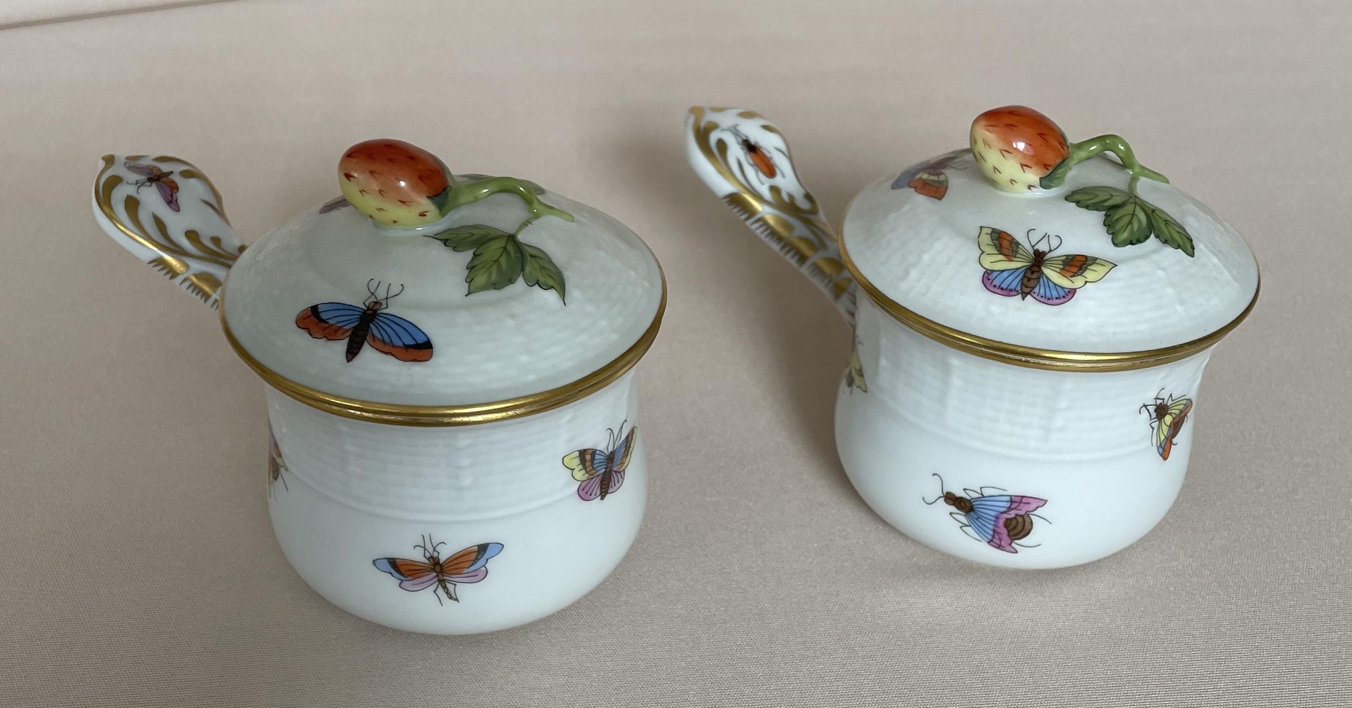 Herend Porcelain 2 X Lidded Cup Rothschild Model 749/ro With Gold