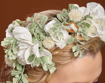 Bridal Floral Crown, Ivory Floral Crown, Floral Headpiece