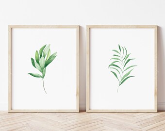 Minimalist Set of 2 Watercolor Botanic Plant Art Printable | Set of Prints | Botanical Print | Wall Art