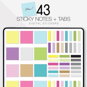 43 Digital Planner Stickers, Sticky Notes, Sticky Tabs, Planner Accessories, Digital Stickers, Digital Journal, GoodNotes Planner, iPad Plan