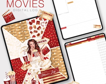 MOVIE LOG TRACKER, Movie Tracker, Movie Log, Movie Lovers, Film Buff, Cinema, Digital Planner, GoodNotes, Digital Journal